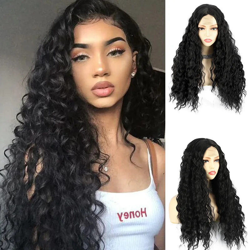 Pelucas de mujer Fashion small lace synthetic fiber wig women's long black curly hair Suitable for daily wear wig for wig