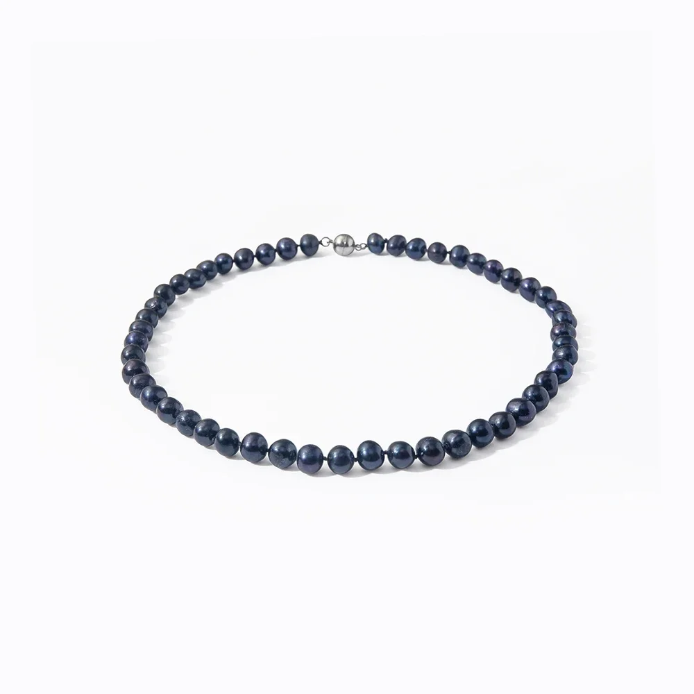 7-8mm-天然真珠ビーズネックレス-ブラック-ラウンドシェイプ-マグネットバックル付き-本物の女性用高級ジュエリー
