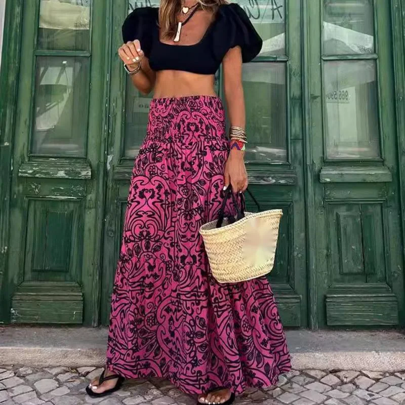 فساتين ميدي فساتين مُزينة بنقشة الزهور للنساء تنورة صيفية أوروبية وأمريكية 2025 فساتين صيفية جديدة لقضاء عطلة الشاطئ فساتين تنورة مطبوعة غير رسمية #2