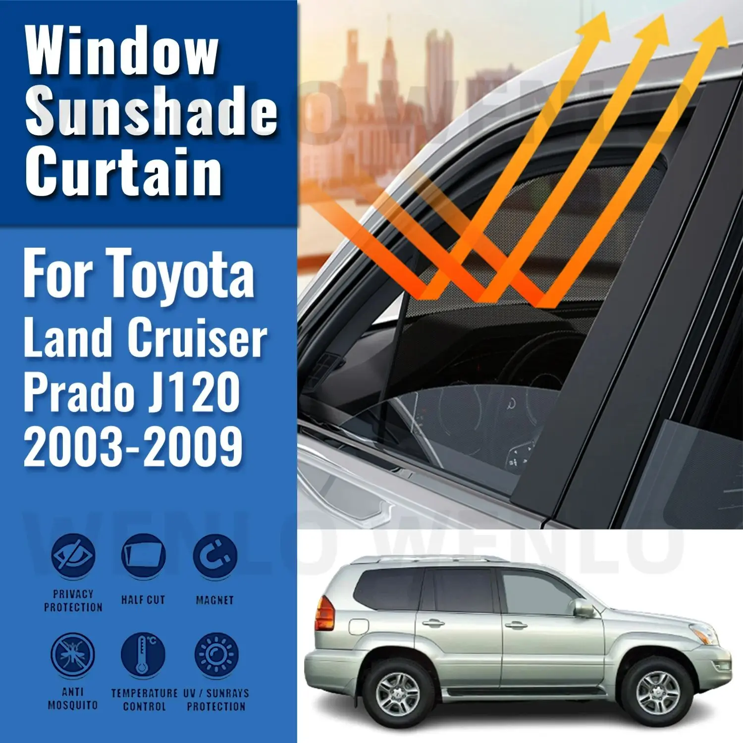 

For Toyota Land Cruiser Prado J120 2002-2009 Magnetic Car Sunshade Front Windshield Frame Curtain Rear Side Window Sun Shades