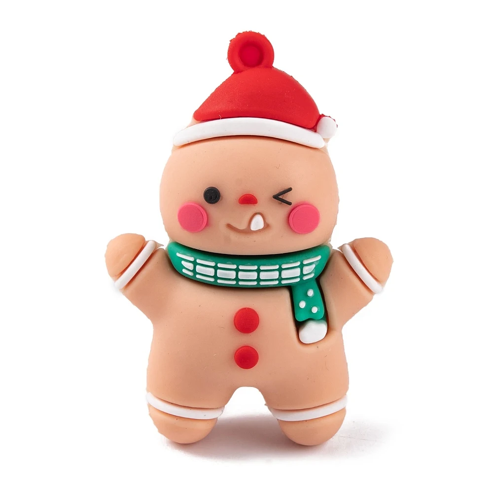 50pcs PVC Plastic Gingerbread Man Charms with Christmas Hat Christmas Pendant for DIY Keychain Bracelet Necklace Jewelry Making