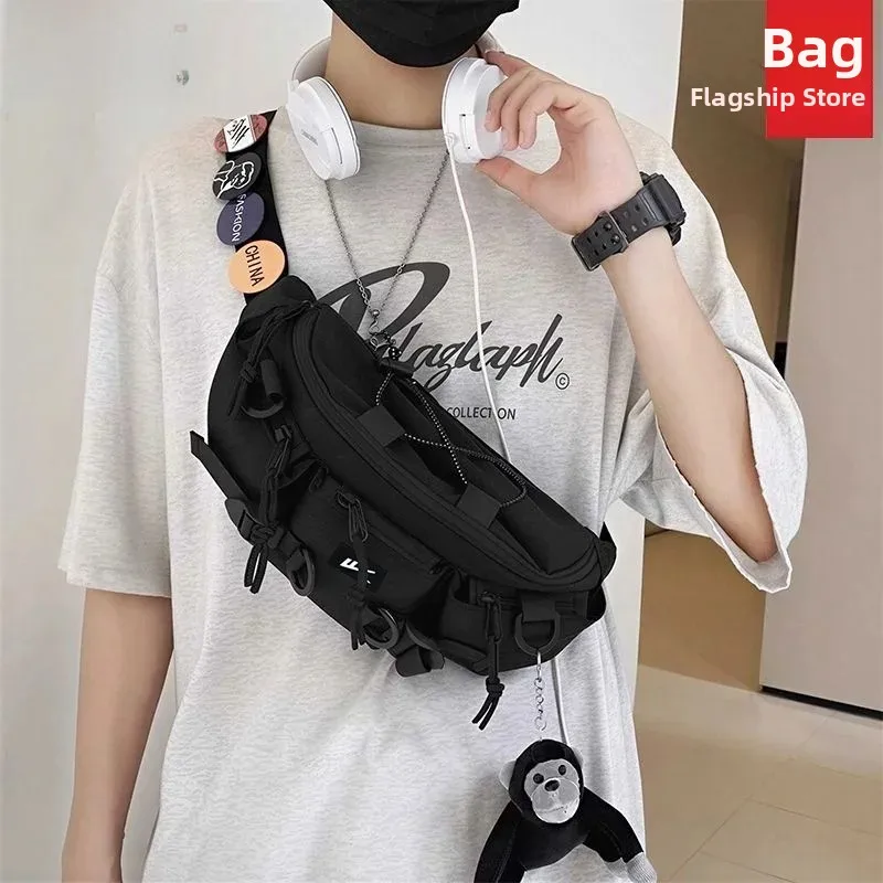 warrior-men's-fashionable-casual-crossbody-bag-large-capacity-leisure-street-style-travel-backpack-nylon-material-dumpling-shape