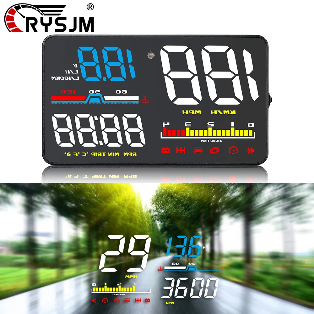 

D5000 HUD Car Head Up Display OBD Digital MPH KMH Speedometer Car Electric Voltage Rotational Speed Fuel Electronic Accessories