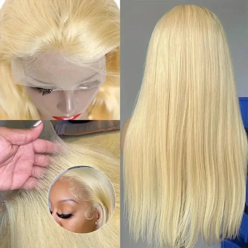 Rosabeauty 40Inches 13x6 Blonde 613 HD Glueless 13X4 Frontal Wig Preplucked 250% Straight Lace Front Human Hair Wigs For Women