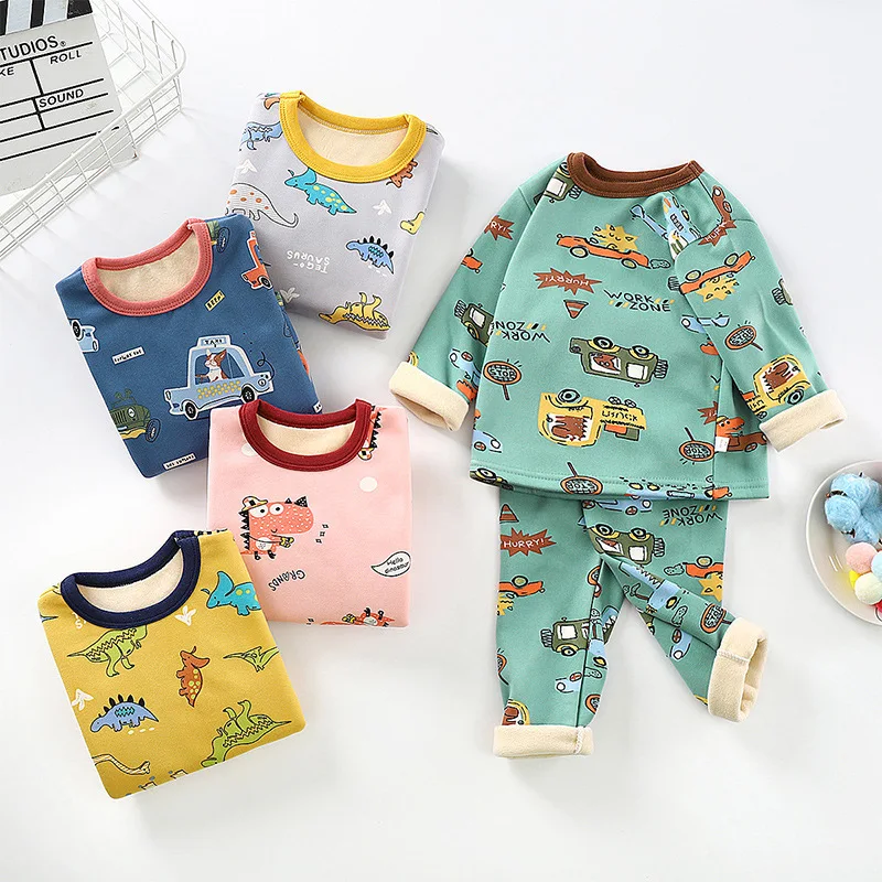 Children Padded Underwear Sets Autumn and Winter New Long-Sleeved Autumn Clothes and Trousers Warm Boys and Girls Home Clothing