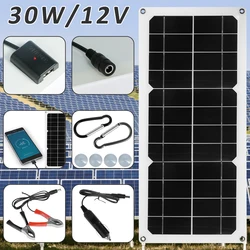 30W Solar Panel 12V Waterproof Solar Cell Portable Solar Charge Phone RV Car MP3 USB Charger Outdoor Battery Supply Suction Cups