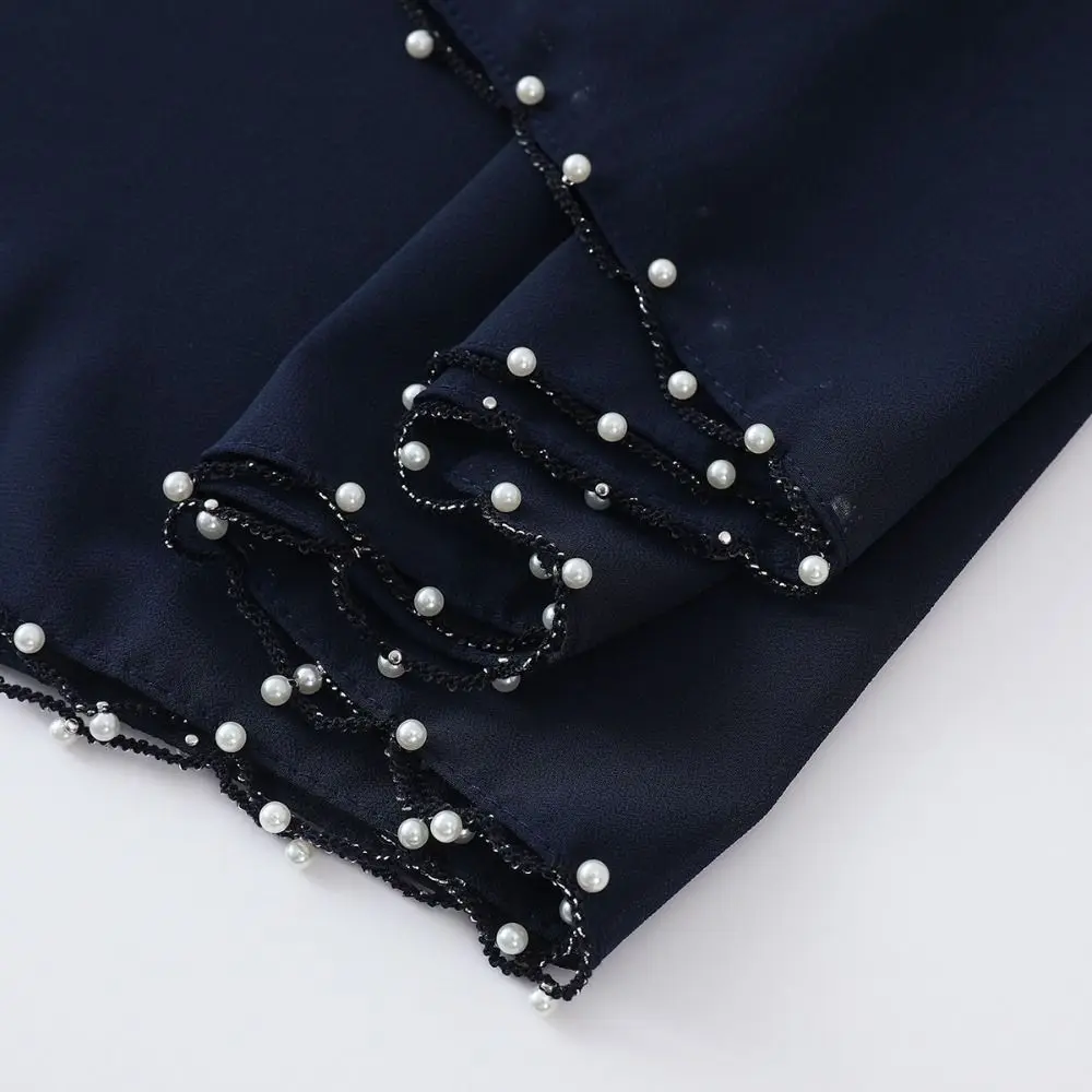 

Fashion Beads Islamic Turban Chiffon Pearls Wraps Shawl Thin Long Ethnic Style Scarf Daily