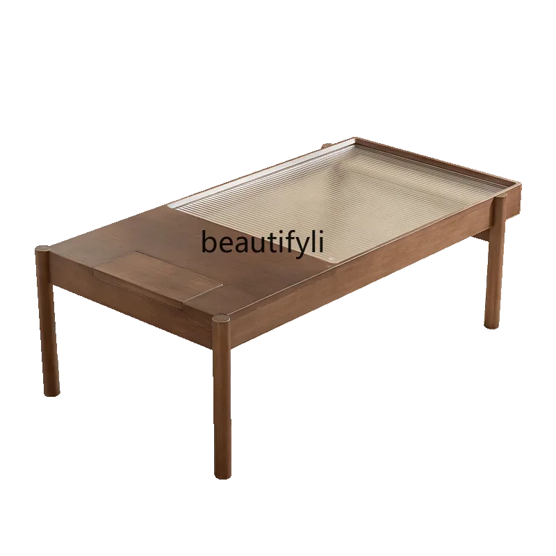 

cc182R1 Nordic Solid Wood Coffee Table Living Room Home Tea Table Glass Japanese Minimalist Small Apartment Rectangular Table