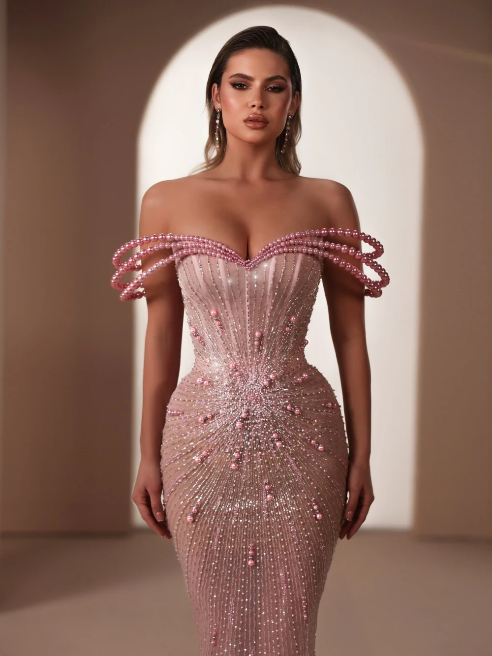 มาใหม่ลูกปัด Mermaid ชุดราตรียาวไข่มุกหรูหราภาพลวงตา Mermaid งานแต่งงานชุดที่กําหนดเอง Elegant Prom Dresses