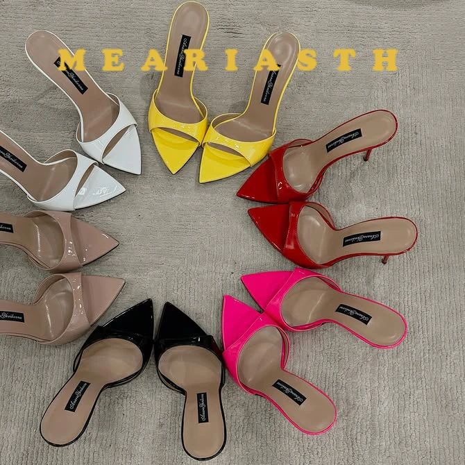 شباشب نسائية مثيرة 2025 أحذية البغال الصيفية الشرائح الإناث نقطة عالية الكعب الصنادل الذهبية الفضية حجم كبير 44 أحذية الحفلات العلامة التجارية