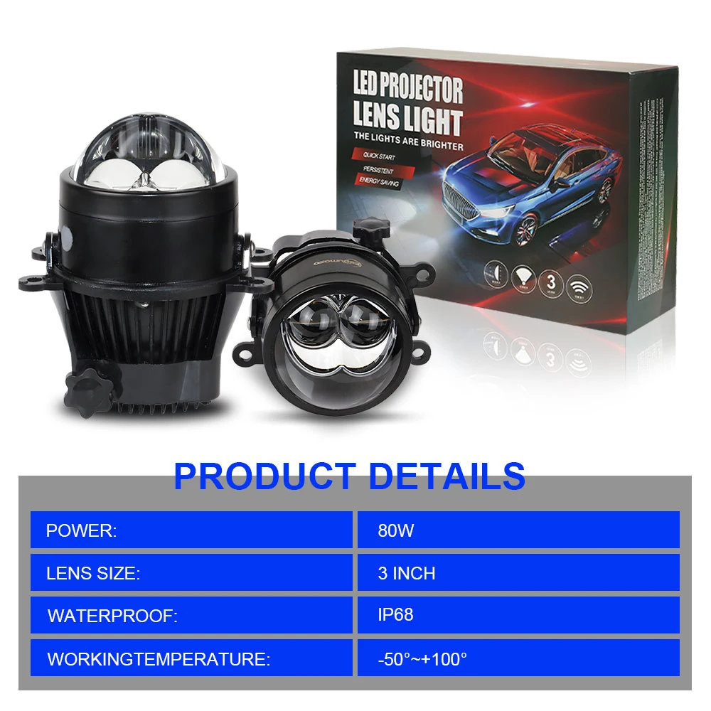 

Universal 3Inch Laser Lens Fog Lamp Bi-led Fog Lights Hb3 9005 H8 H1 Led Projector Bi Lens H11 Led Headlight Bulb