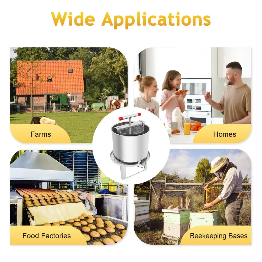 عصارة عسل يدوية من الفولاذ المقاوم للصدأ سعة 13 لترًا، أداة تربية النحل بحالة جديدة، عصير عنب وفلتر عسل #5