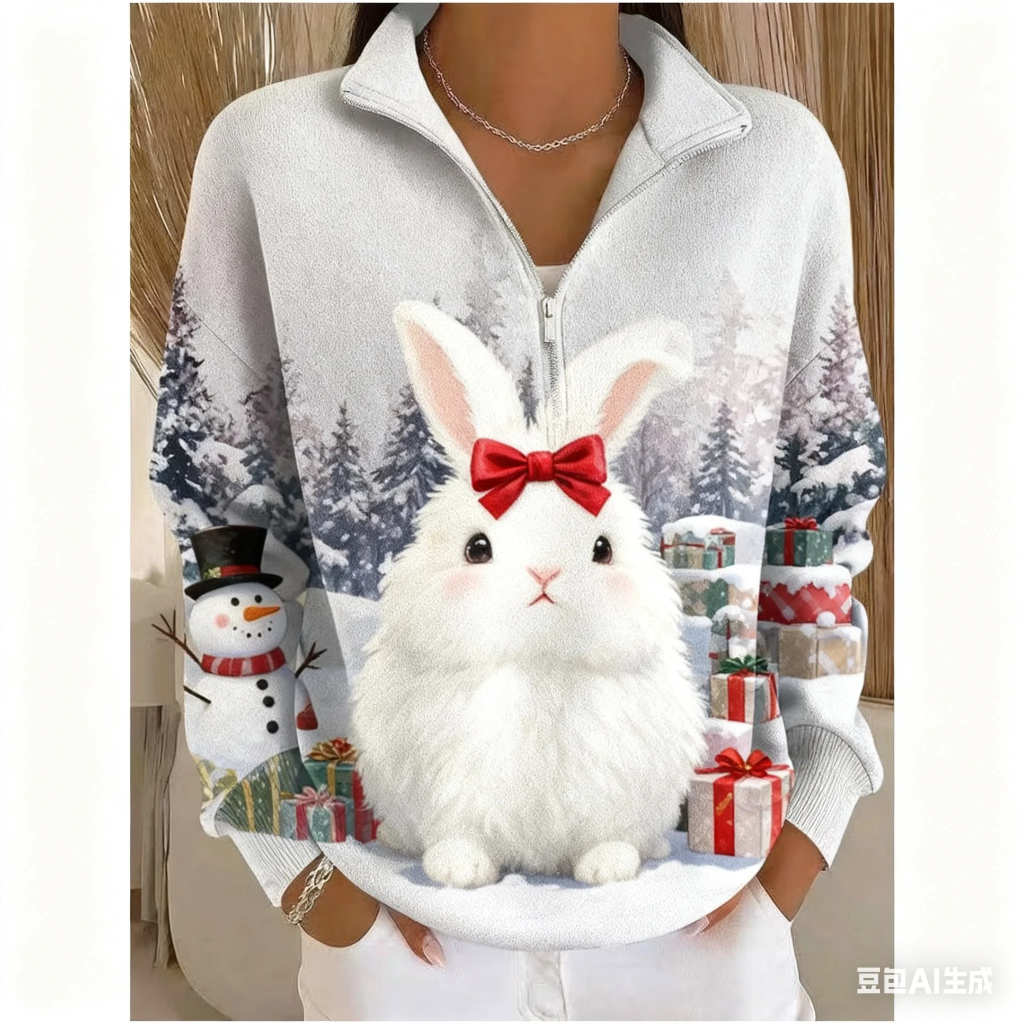 

Funny 3D Pet Pattern Print Half Zip Long Sleeve Sweatshirts Autumn Casual Loose Hoodies Fashion Christmas Tops Women's Tracksuit