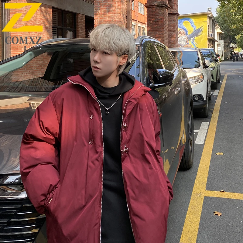 New Winter Jacket Men Stand Collar Front Back Pleated Elastic Cuffs Coat Loose Hong Kong Style Casual Daily Fashion Jackets