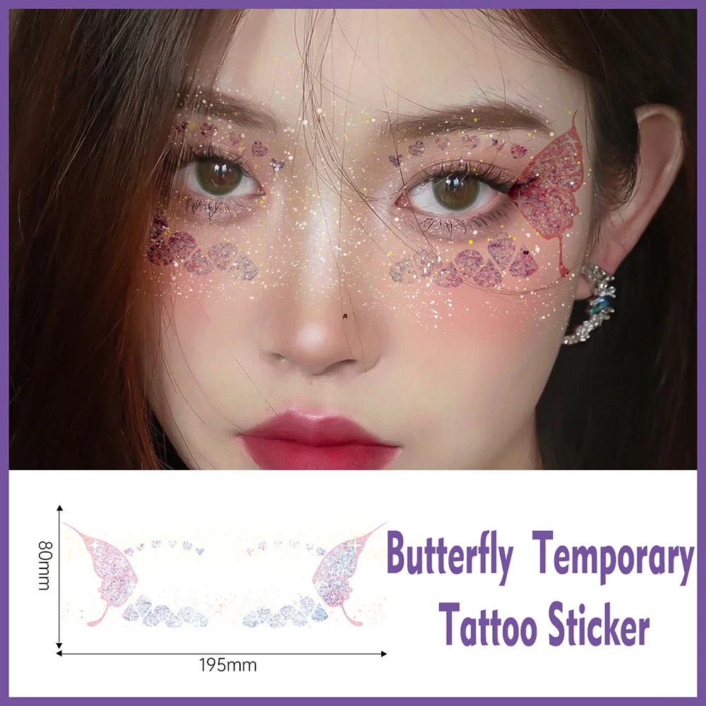 

1pc Mermaid Scale Fairy Tattoo Stickers Glitter Butterfly Eye Stickers Waterproof Temporary Transfer Decals for Party/Festival *