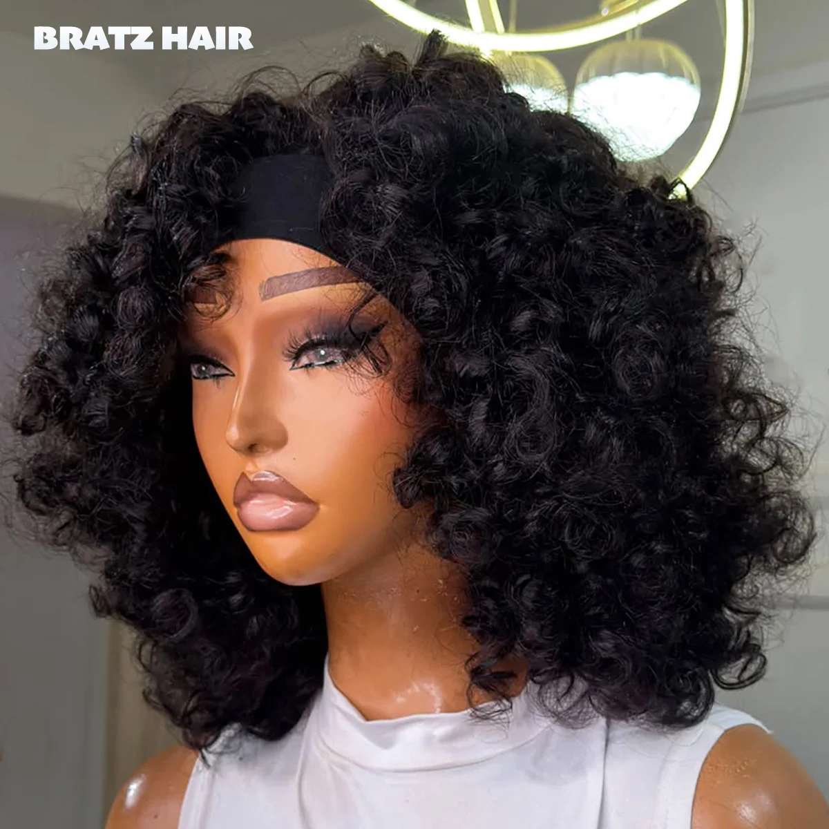 Super Double Drawm Rossy Curls Headband Glueless Wig 100% Human Hair Machine Made Head Band Bounce Curly Wig Wear and Go Wigs