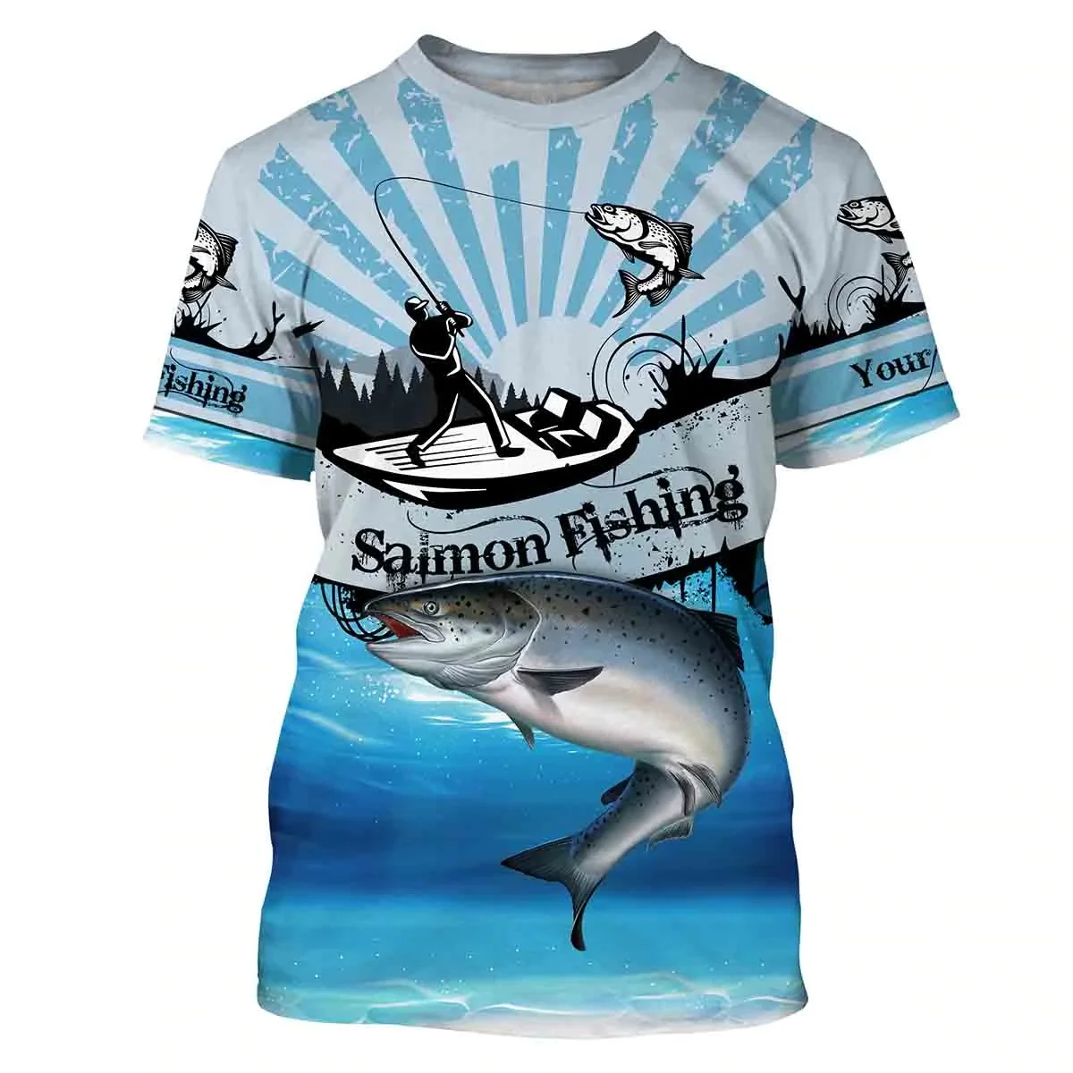 salmon fishing Customize name and team 3D All Over Printed Mens t shirt Cool Summer Unisex Casual Short sleeve T-shirt TX264