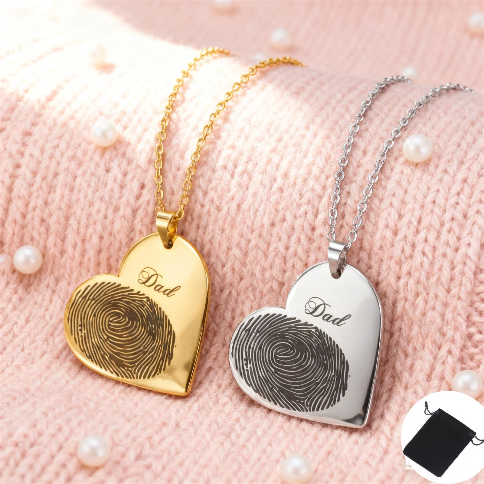 تخصيص اسم تاريخ الحب بصمة قلادة الفولاذ المقاوم للصدأ القلب بصمة زوجين سلسلة عنق مجوهرات الأسرة