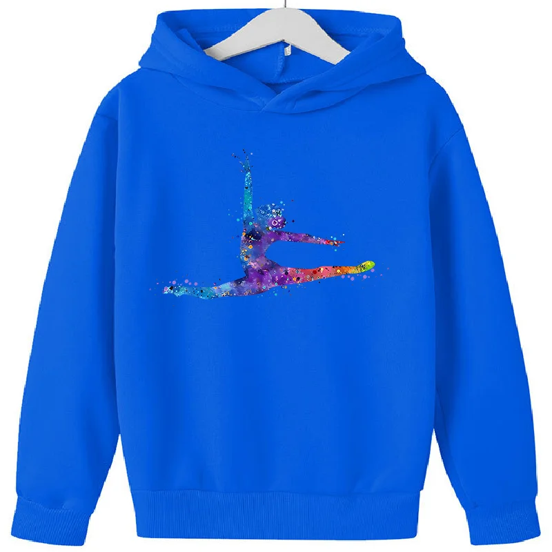 New Watercolor Gymnastics Art Print Cute Sweatshirts Girls GYM Lover Birthday Gift Top Thick Clothes Kids  Hooodie Sweater Blue