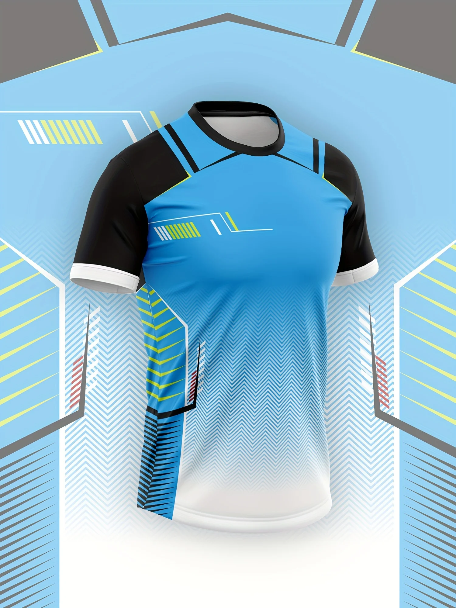 T-shirt de sport pour homme à séchage rapide et haute élasticité, imprimé lignes géométriques dégradées bleues, manches courtes, pour la course et l'entraînement