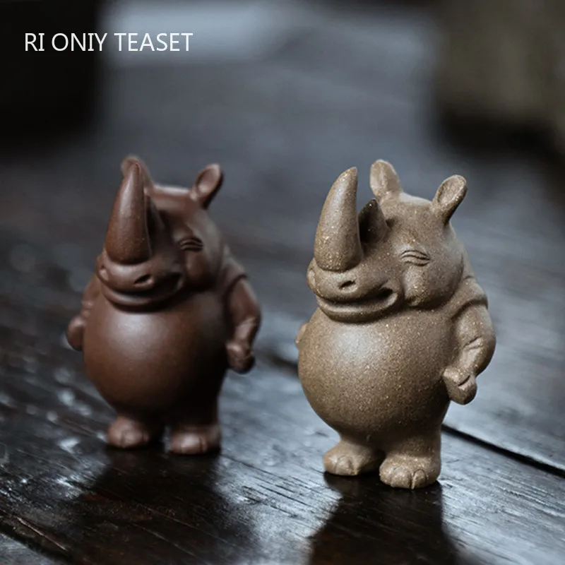 

Creativity Handmade Sculpture Rhino Statue Ornaments Yixing Purple Clay Tea Pet Tea Figurine Crafts Chinese Tea Set Decoration