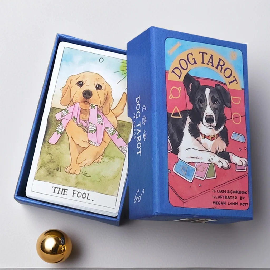 

Dog Tarot Deck in Rigid Box, 78 Pcs Cards Inspired By Wise Companion 12*7cm Printed on 350GSM Double-embossed Cardstock