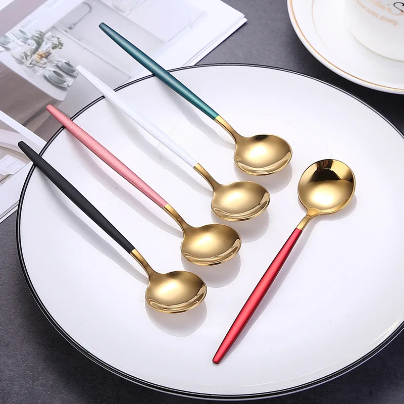 4/8Pcs Stainless Steel Coffee Tea Spoon Gold Dessert Spoon Set for Ice Cream Cake Party Tableware Cutlery Multiple Colors