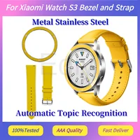 Para Xiaomi Watch S3 bisel y correa amarillo con escala bisel de acero inoxidable caja de esfera marco exterior reconocimiento automático
