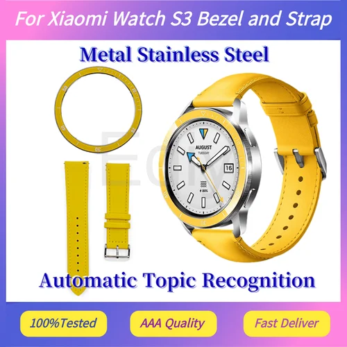 Para Xiaomi Watch S3 bisel y correa amarillo con escala bisel de acero inoxidable caja de esfera marco exterior reconocimiento automático