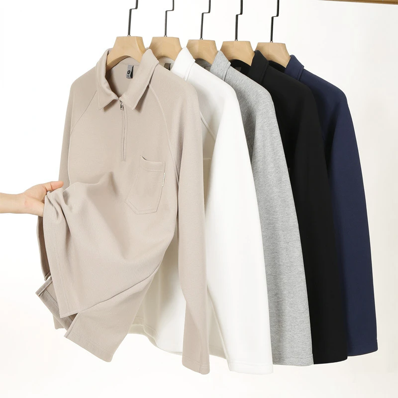 Men's Clothing Half Zipper Outdoor Long Sleeve T-shirt Spring Autumn Polo Shirt Tops Tees Casual