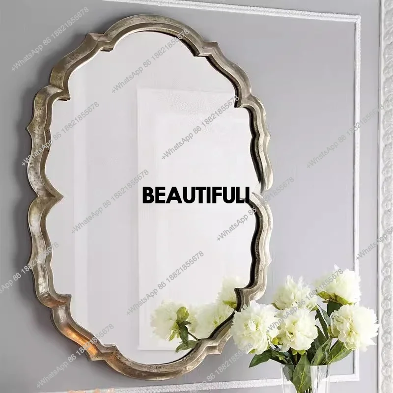 

Antique round mirror Neoclassical entrance decorative mirror background wall wall hanging model house entrance fireplace mirror