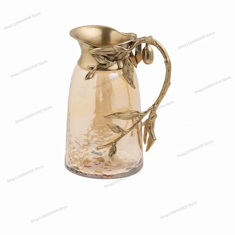For Brass glass teapot, large capacity cold water kettle, home retro creative branch, light luxury vase decoration