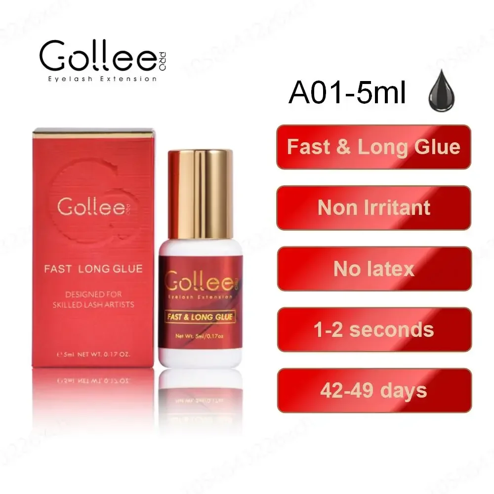 Gollee 5ml cola de extensão de cílios 0.5 segundo secagem rápida cola de extensão de cílios postiços Gollee Super Bonder cola de cílios primer