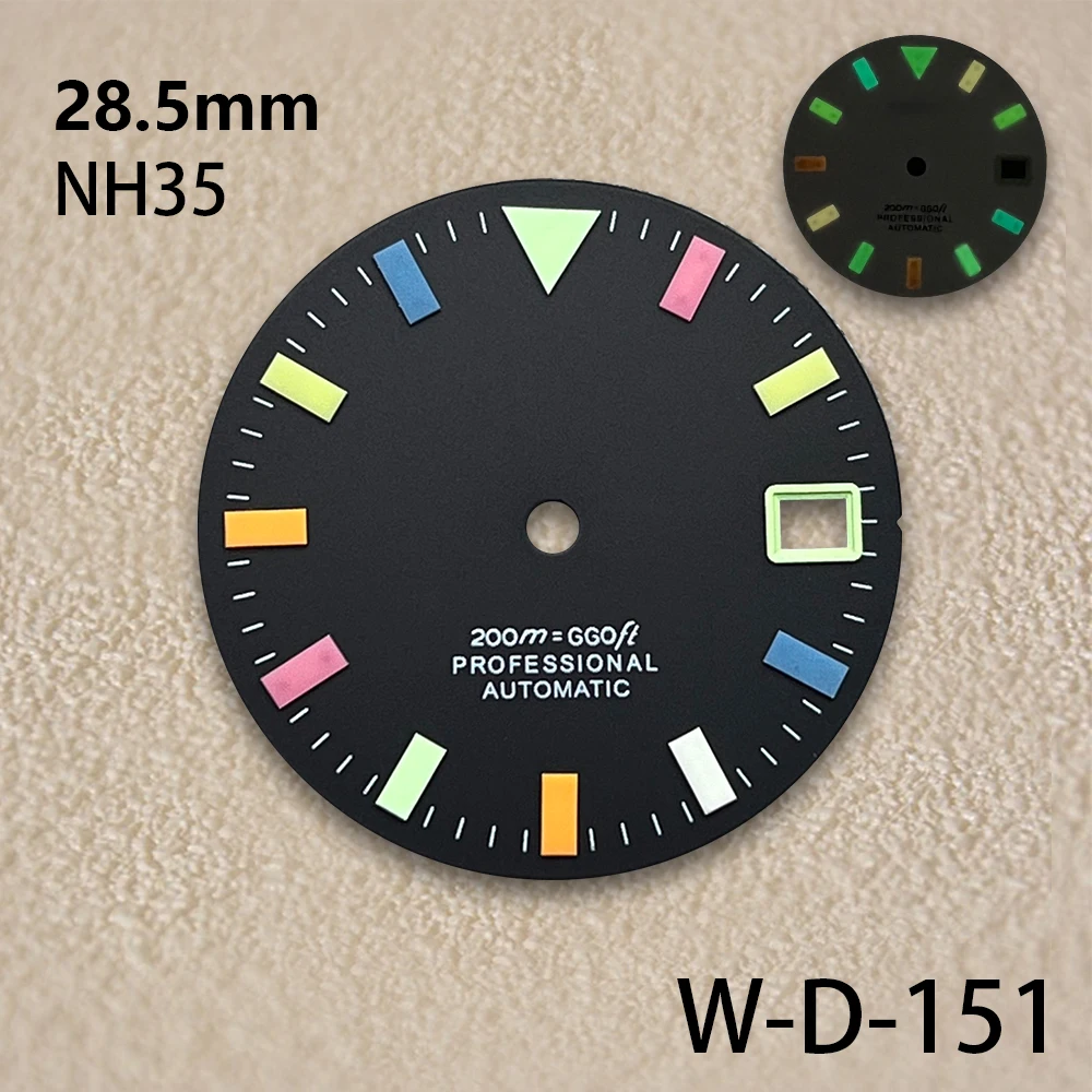 28.5mm S Logo Matte Colorful Dial Fit NH35/NH36 Movement Colorful Luminous High-Quality Diving Watch Modification Accessories