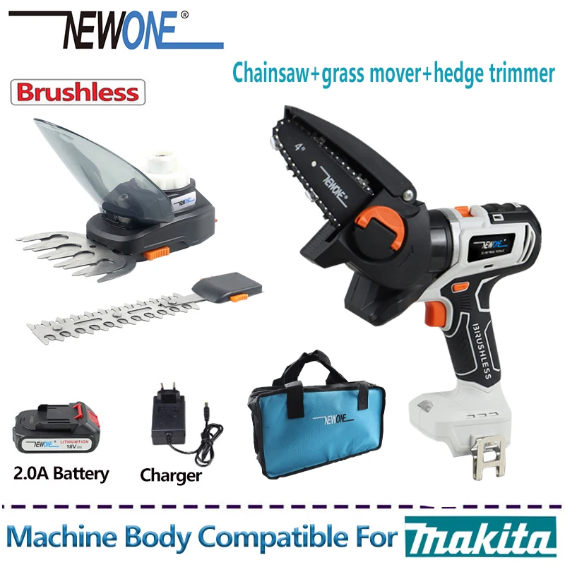 NEWONE 18V/20V MAX Cordless Grass Shear + Shrubber Handheld Trimmer, (w/ 2ABattery + Charger Included)