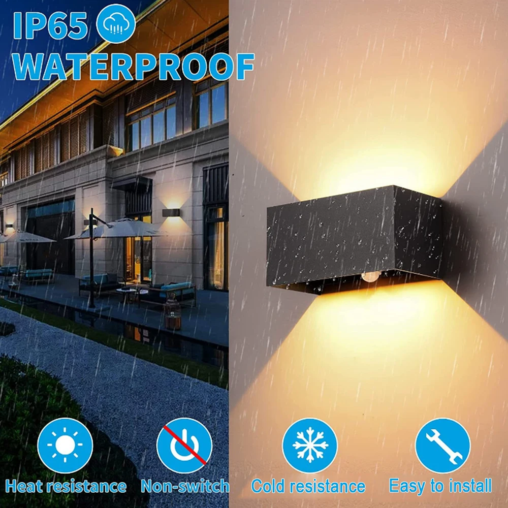 Indoor Outdoor Wall Lamp Human Body Motion Sensing 6W 10W 12W 24W AC85-265V Surface Mounted Modern Waterproof Nordic Luminaire