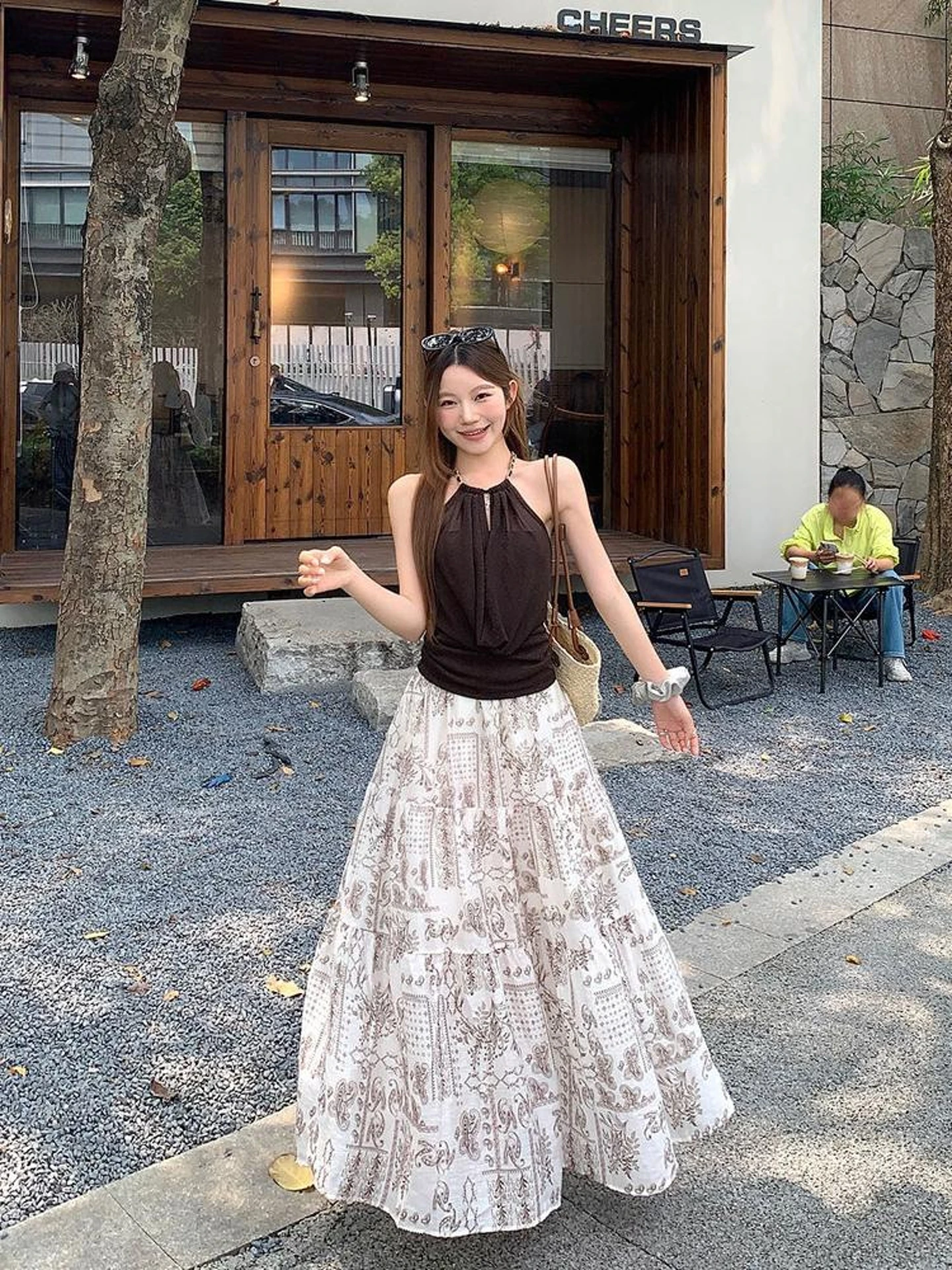 

Summer 2026 Retro Spicy Girl Design Sensual Neck Hanging Strap Vest Skirt Women Two-Piece Set High Waist Printed Casual Fashion