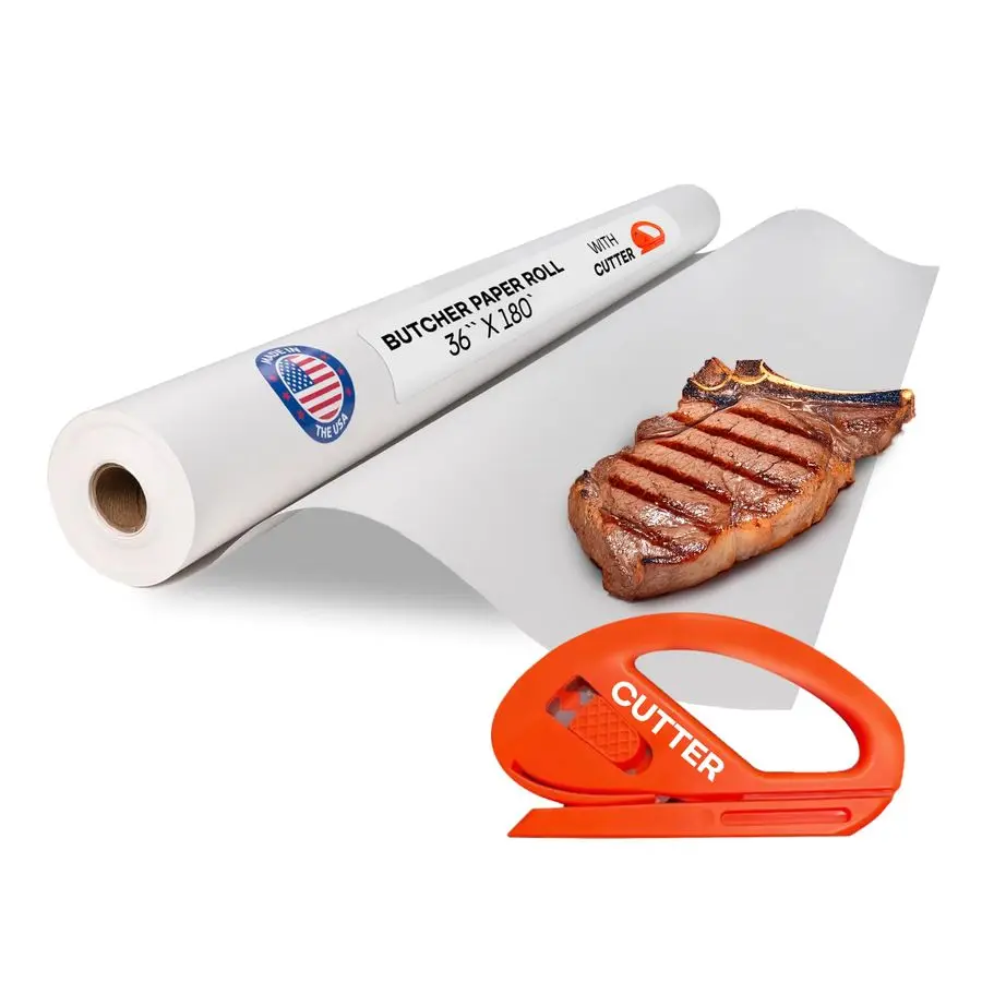 

Бумага для разделки мяса 36 x 2160 футов (180 футов), с резаком, производство США, натуральная, для мяса и рыбы, без покрытия, без воска, пищевая