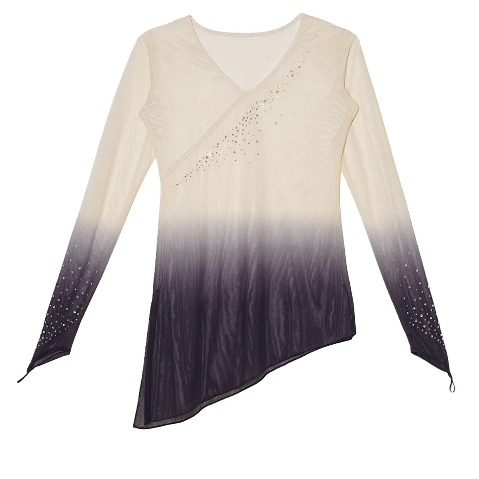 

Women Sheer Mesh Modern Ballroom Dance Performance Shirt Tops Gradient Stretchy Top for Modern Practice Examination Performance