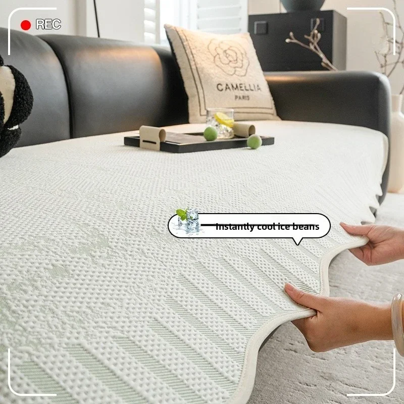 1PC Ice Silk Summer Sofa Cover Cool Universal Sofa Cushion Solid Color Non-Slip L shape Couch Towel for Living Room