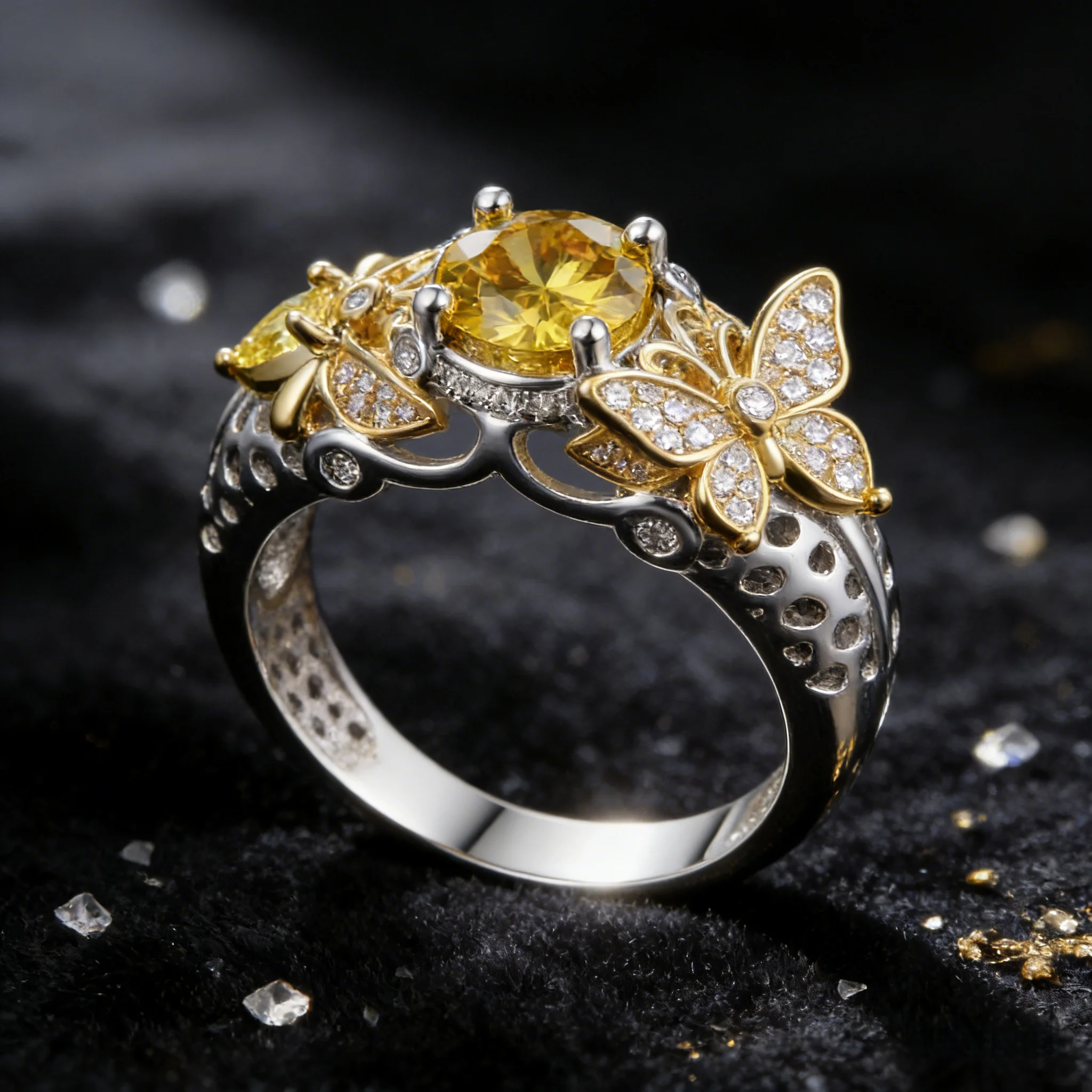 

Bee & Citrine Ring, November Birthstone Yellow Citrine Animal Ring with Zirconia, Sterling Silver Symbolic Jewelry for Couples