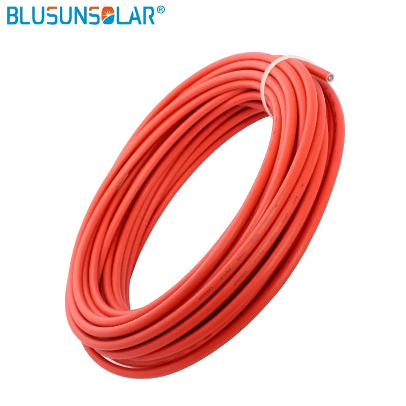 100 Meters/Roll 6mm2 (10AWG) Solar Cable Red or Black Pv Cable Wire Copper Conductor XLPE Jacket TUV Certifiction