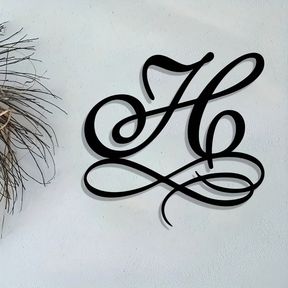 CIFBUY Iron Wall Art Monogram H Metal Decor Rustic Cursive Sign for Patio Garage Farm Personalized Family Gift Home Hanging