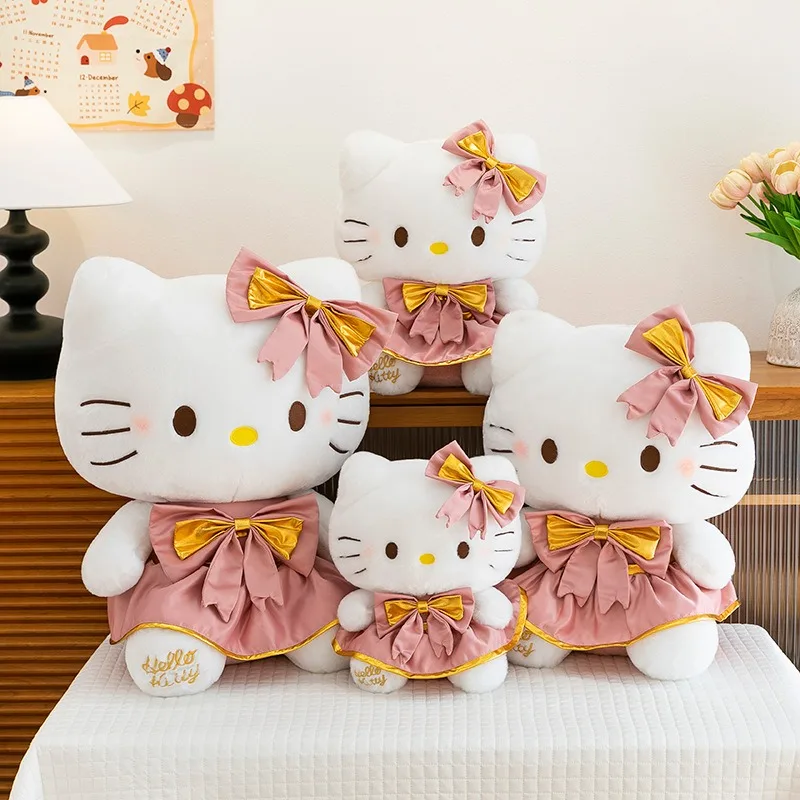 Sanrio Kawaii Pink Hello Kitty Peluche Bambola di pezza con abito a fiori per bambini Regalo di compleanno Perfetto per i premi della macchina ad artiglio