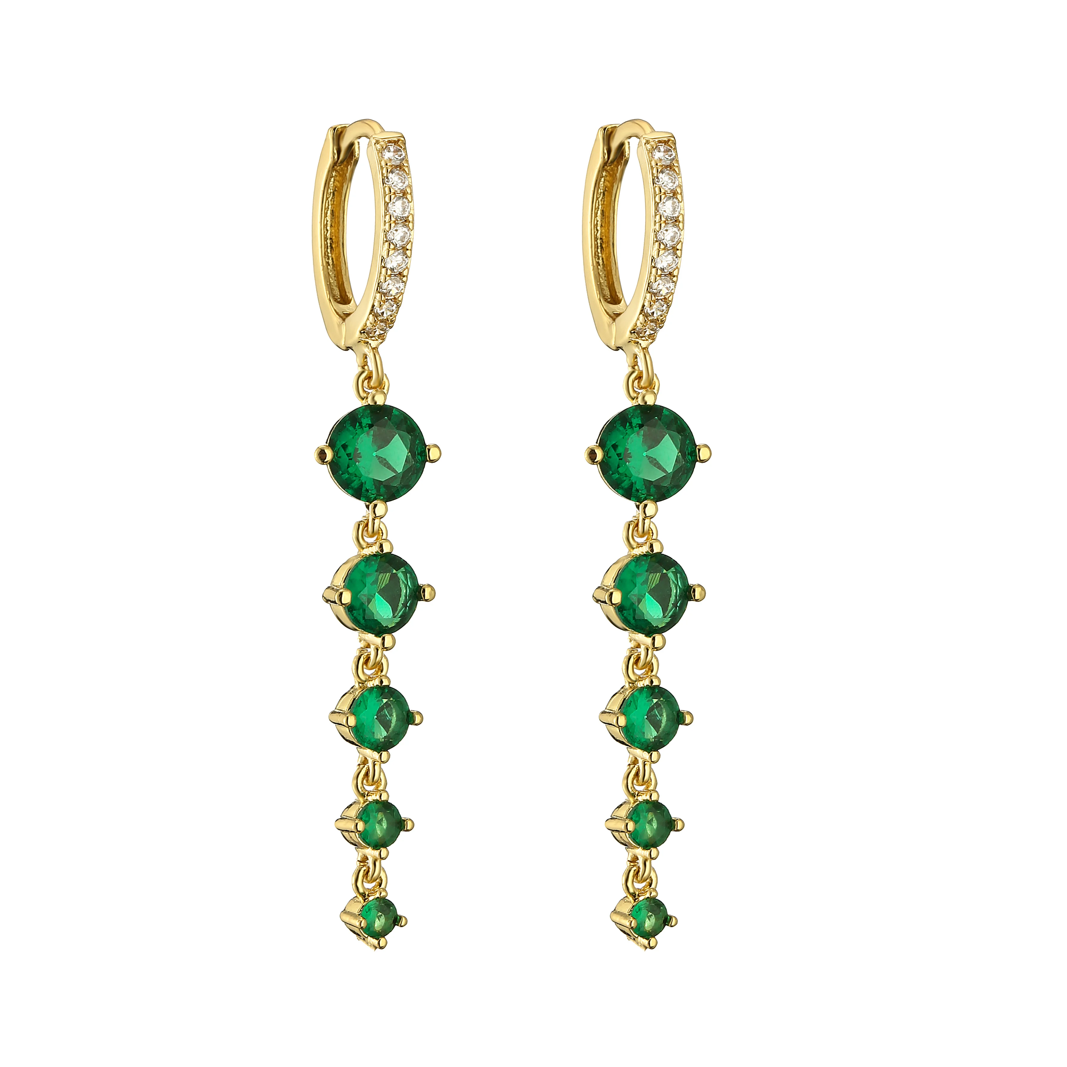 HECHENG,Gold Plated Round Zircon Long Tassel Earrings for Women Feamale Earrings  High Quality Brass Sparkling Luxury Jewelry
