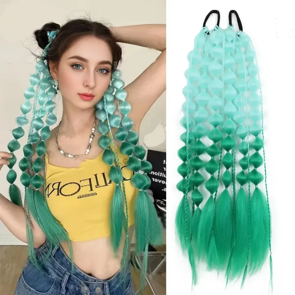 Fashion Women Kids Bubble Ponytail Extension Colored Hair Extensions Handmade Braided Ombre Crazy Hair Day Accessories