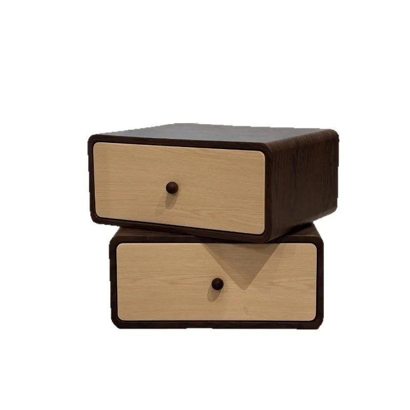 Solid wood walnut rotatable bedside table, new designer antique leather drawer creative bedside table