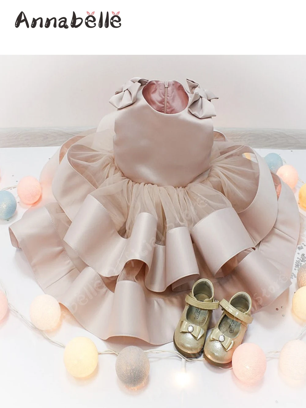 Annabelle Baby Girl Dresss o-collo Flower Girl Dress senza maniche Flower Girl abiti per matrimoni bambini