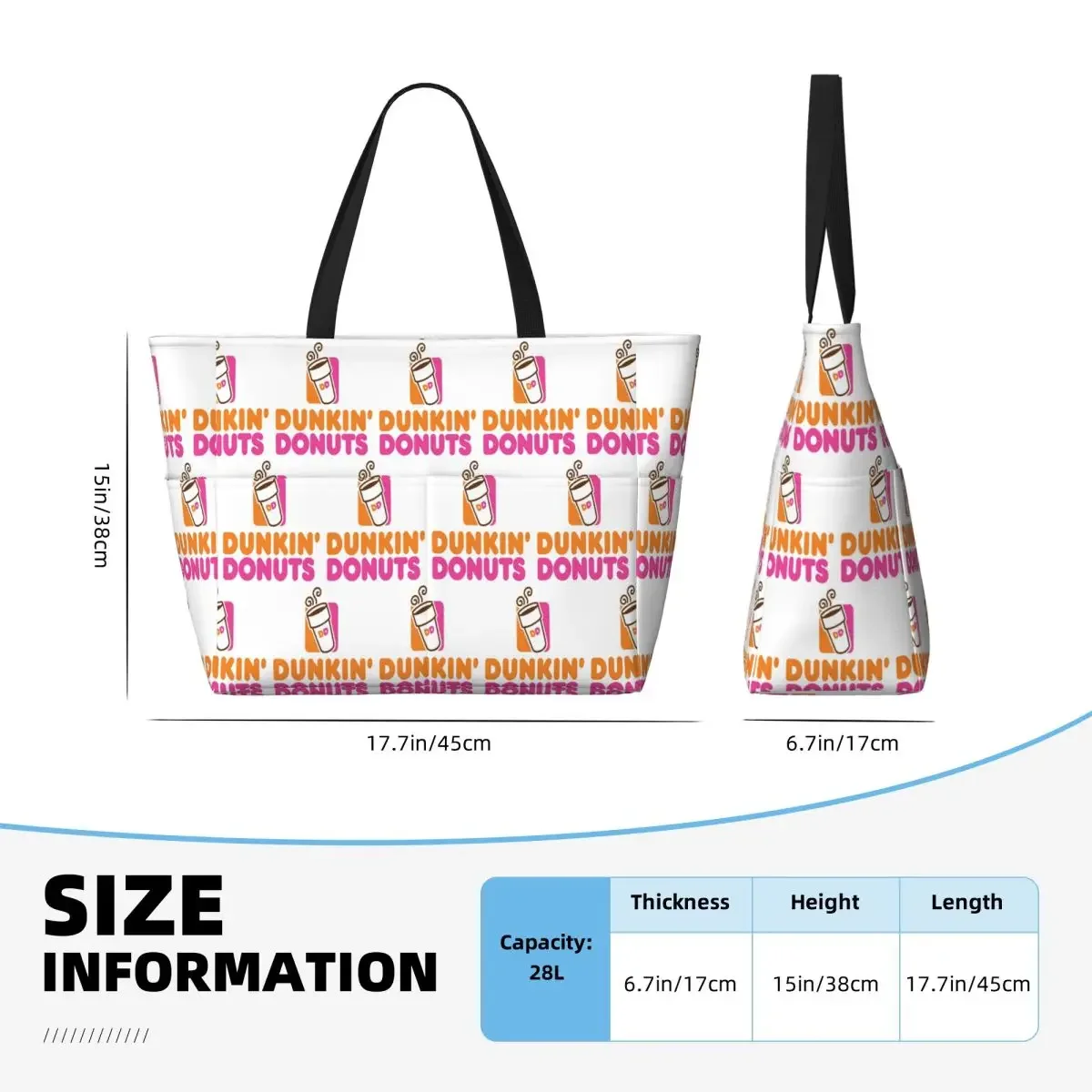 Dunkin Donuts Beach Tote Bag Sport Gym Yoga Duffle Large Tote Bag Women Travel Bag Fitness bag view 5