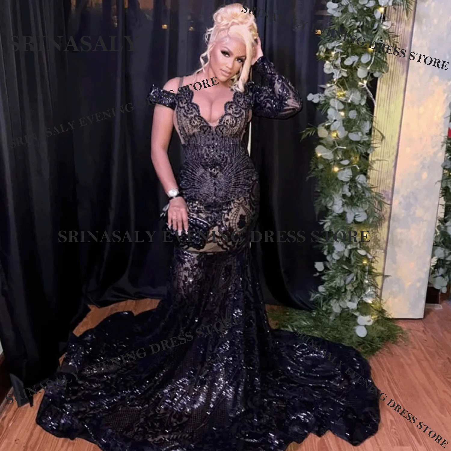 

Elegant Crystal Diamond Wedding Dresses Customized Strapless Sequin Diamond Prom Dress Luxury Mermaid Floor Length Party Gown